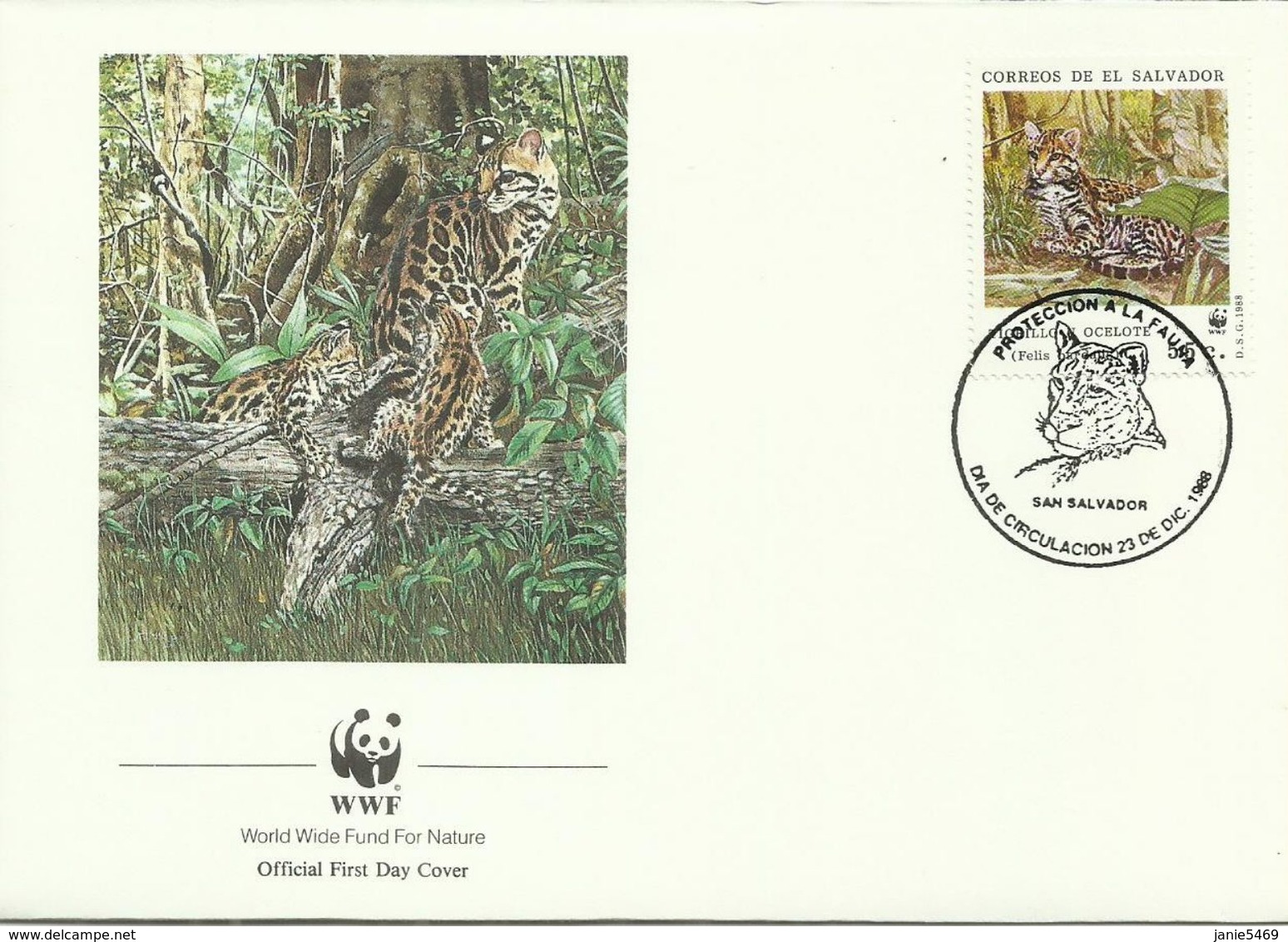 El Salvador,1988 WWF ,Ocelote,souvenir Cover - Used Stamps