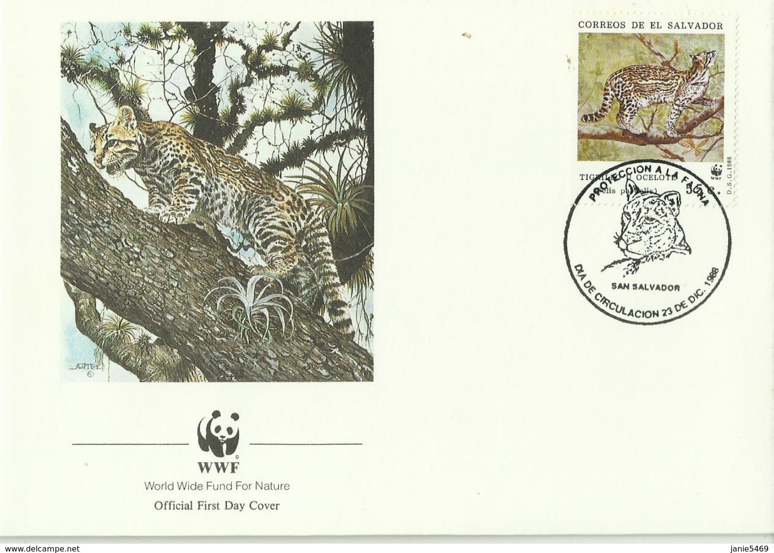 El Salvador,1988 WWF ,Tiger Ocelote,souvenir Cover - Used Stamps