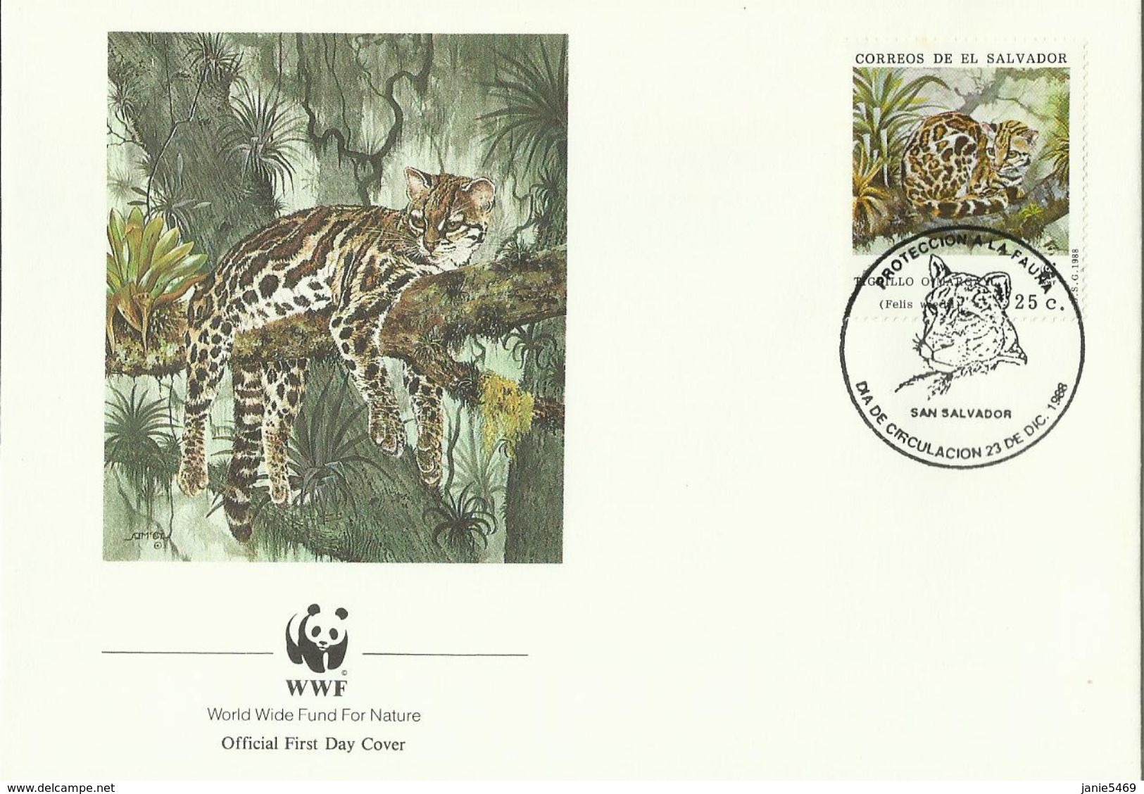 El Salvador,1988 WWF ,Tigrillo Margay,souvenir Cover - Gebruikt