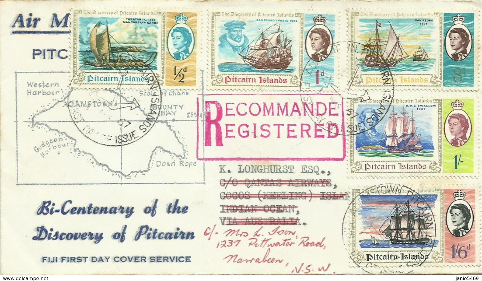Pitcairn Islands 1967 Discovery Bicentenary,addressed First Day Cover, Some Toning - Pitcairn