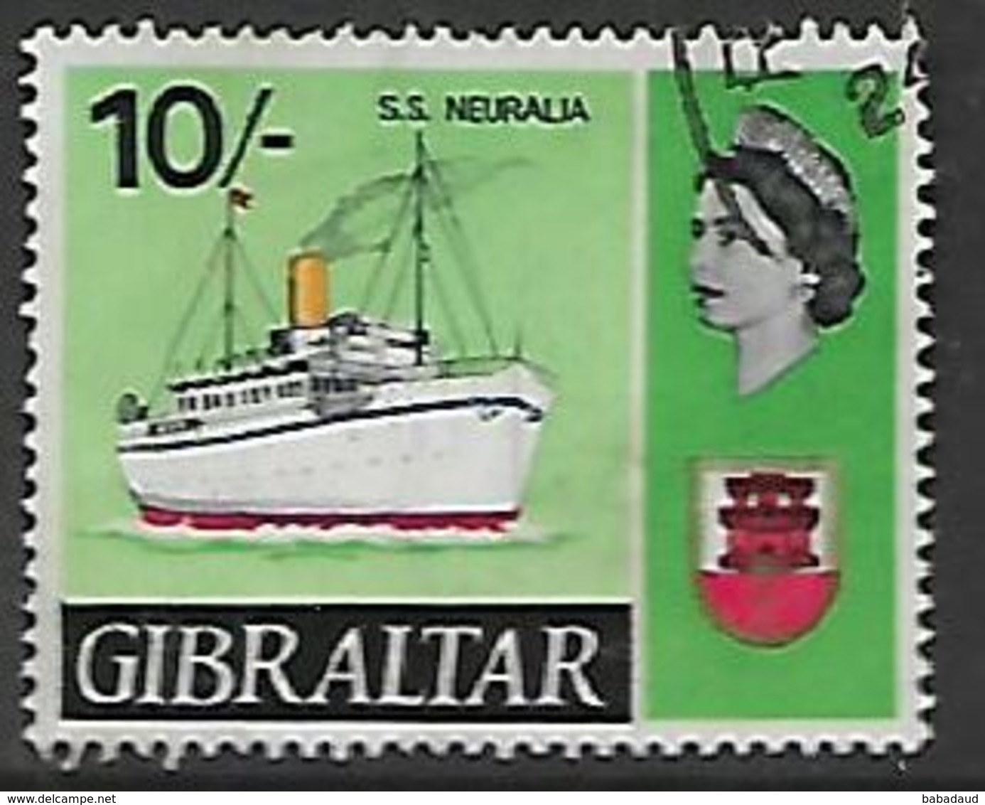 Gibraltar EIIR, 1967, 10/=, S, C.d.s. Used S.S. NEURALIA - Gibraltar