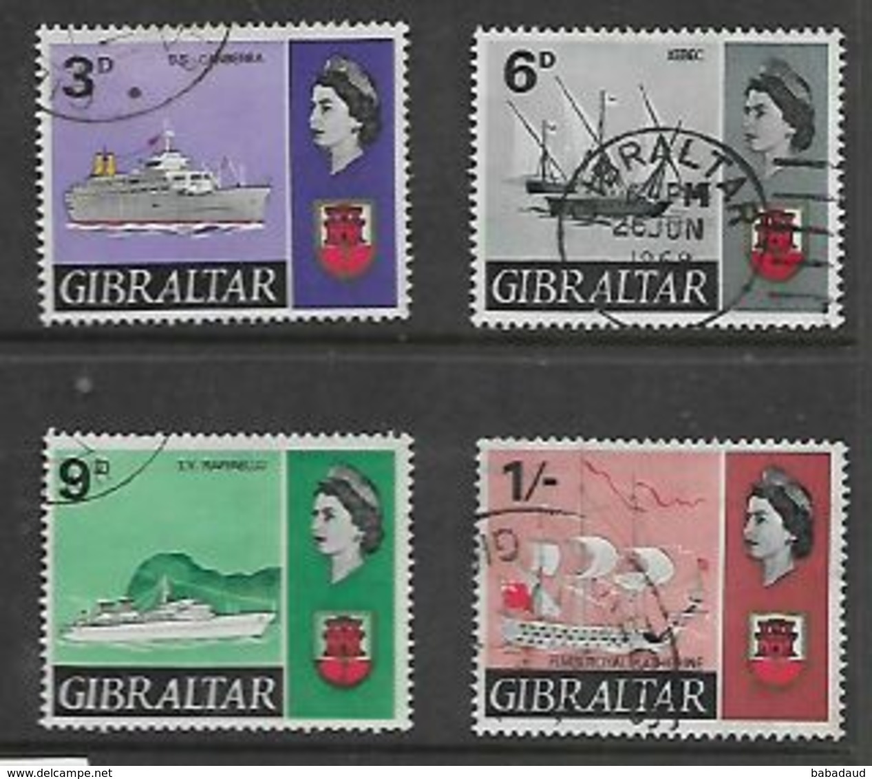 Gibraltar EIIR, 1967, SHIPS, 3d, 6d, 9d, 1/= C.d.s. Used - Gibraltar
