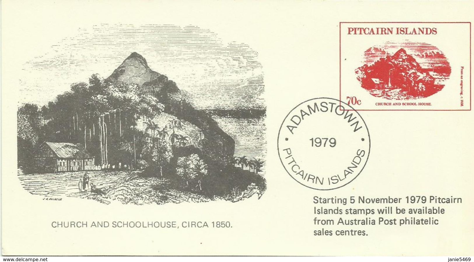 Pitcairn Islands 1979 Prepaid Card,church And School House Sent To Australia - Pitcairn