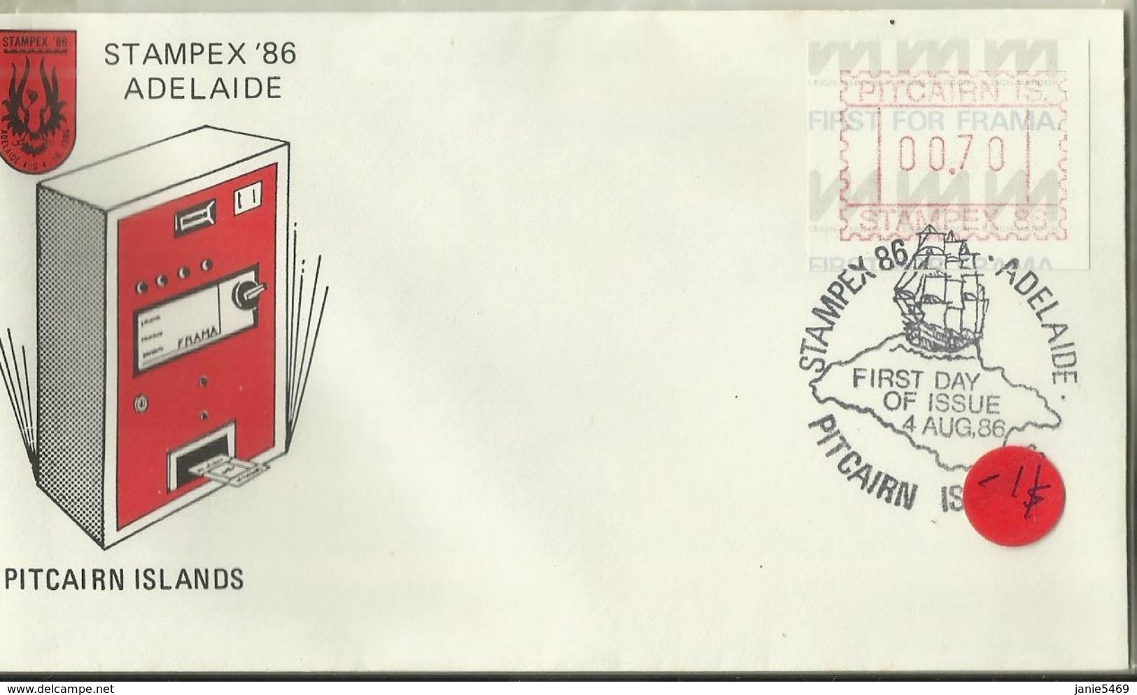 Pitcairn Islands 1986 Stampex 86 Frama FDC - Pitcairn