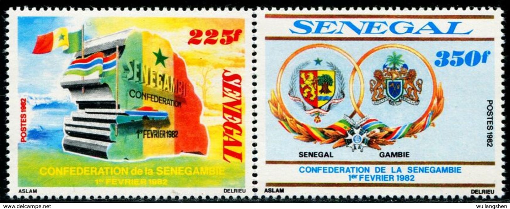 AS4570 Senegal 1982 And Gambia's Friendly National Flag Emblem Map 2V MNH - Stamps