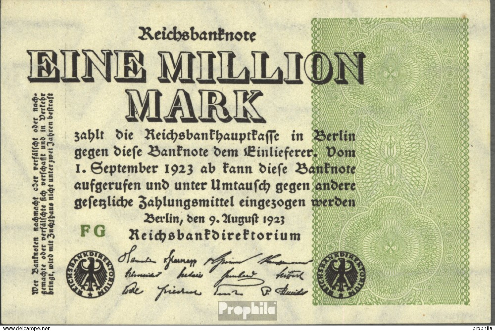 Deutsches Reich RosbgNr: 101a Wz. Hakensterne Bankfrisch 1923 1 Millionen Mark - 1 Mio. Mark