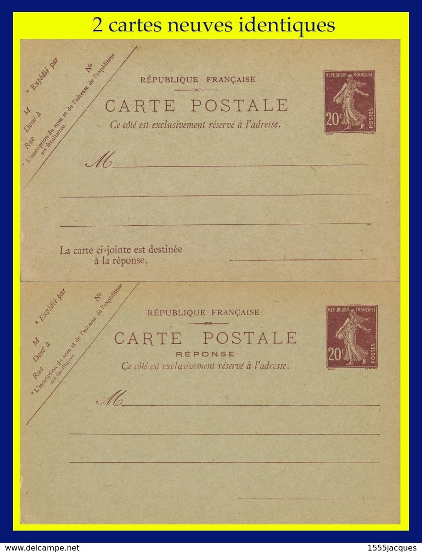 ENTIERS POSTAUX N° 139-CP1 SEMEUSE CAMÉE FOND PLEIN - 2 CARTES NEUVES - - Cartoline Postali E Su Commissione Privata TSC (ante 1995)