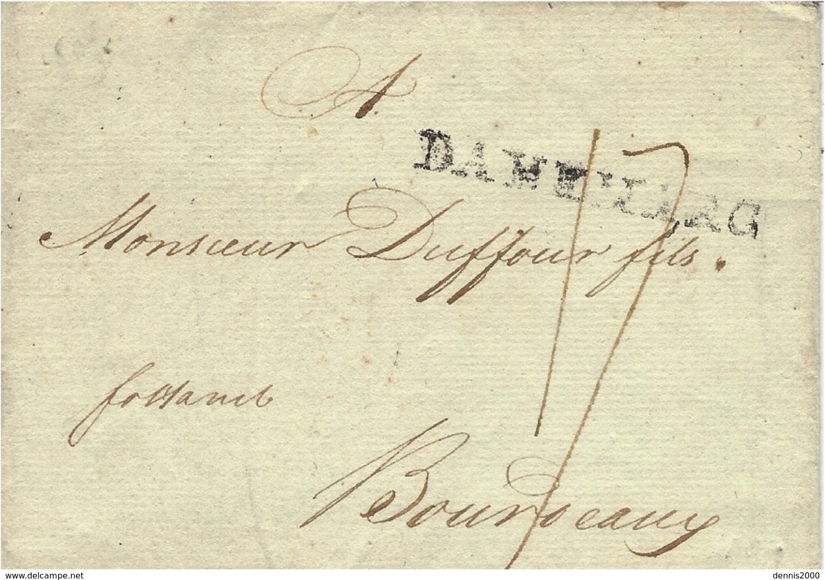 1805- Letter From Copenhague  To Bordeaux ( France )  Entr. " DANEMARC "  47 Mm Black  Rating 17 D. - ...-1851 Prefilatelia