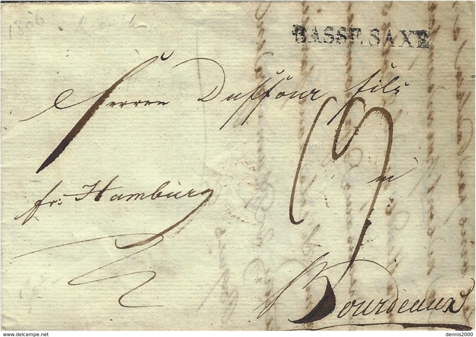 1806- Letter From Germany To Bordeaux ( France ) " Fco Hamburg "  Entr. " BASSE. SAXE  " 32 Mm Black  -rating 19 D - ...-1851 Prefilatelia