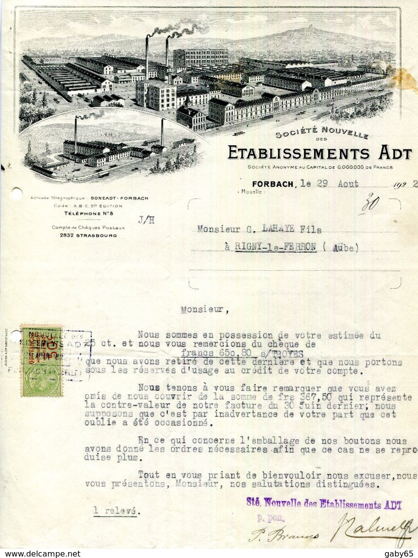 57.MOSELLE.FORBACH.SOCIETE NOUVELLE DES ETABLISSEMENTS ADT ( FABRIQUE DE BOUTONS....?) - Altri & Non Classificati