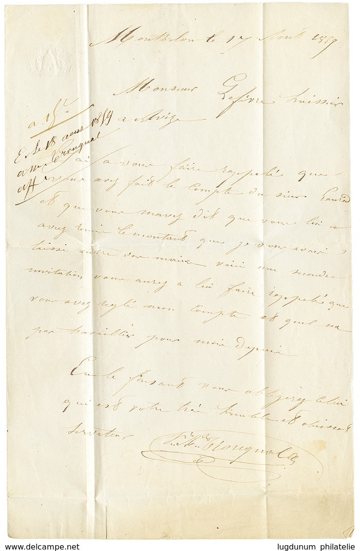 5 1859 10c(pd) Obl. Boite RURALE L Sur Lettre Avec Texte De MONTHOLON Pour AVIZE. TTB. - Autres & Non Classés