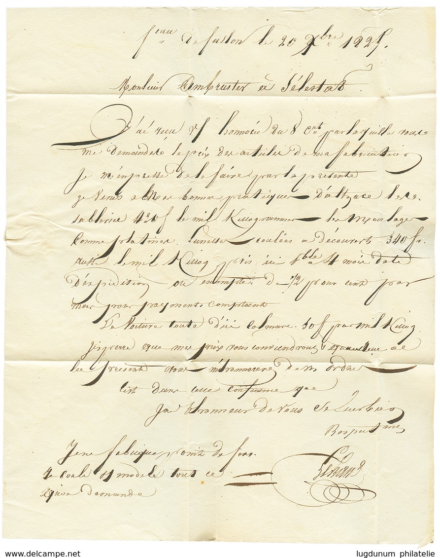 9 1825 Double Cursive 69 VILLERS-SEXEL/VESOUL Sur Lettre Avec Texte Pour SELESTAT. TTB. - Autres & Non Classés