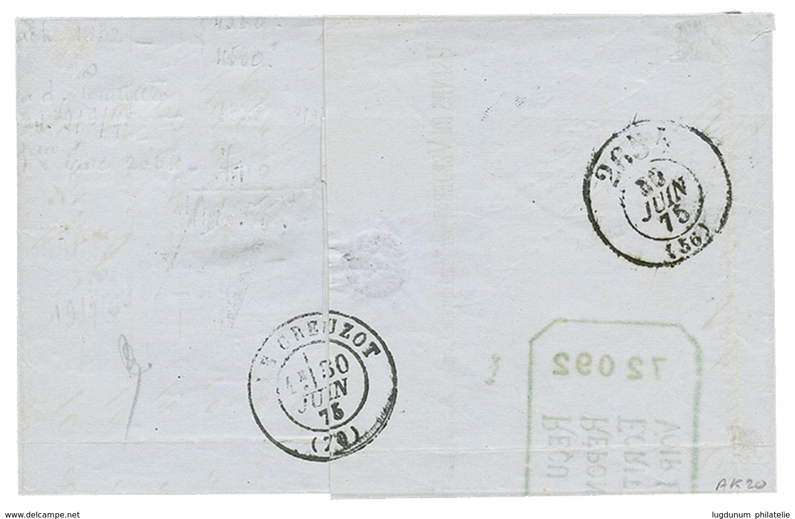 12 SAONE ET LOIRE : 1875 CERES 15c + 25c Obl. GC 1632 + T.24 MARTIGNY-LE-COMTE Sur Lettre Pour Le CREUSOT. Bureau Trés R - Other & Unclassified