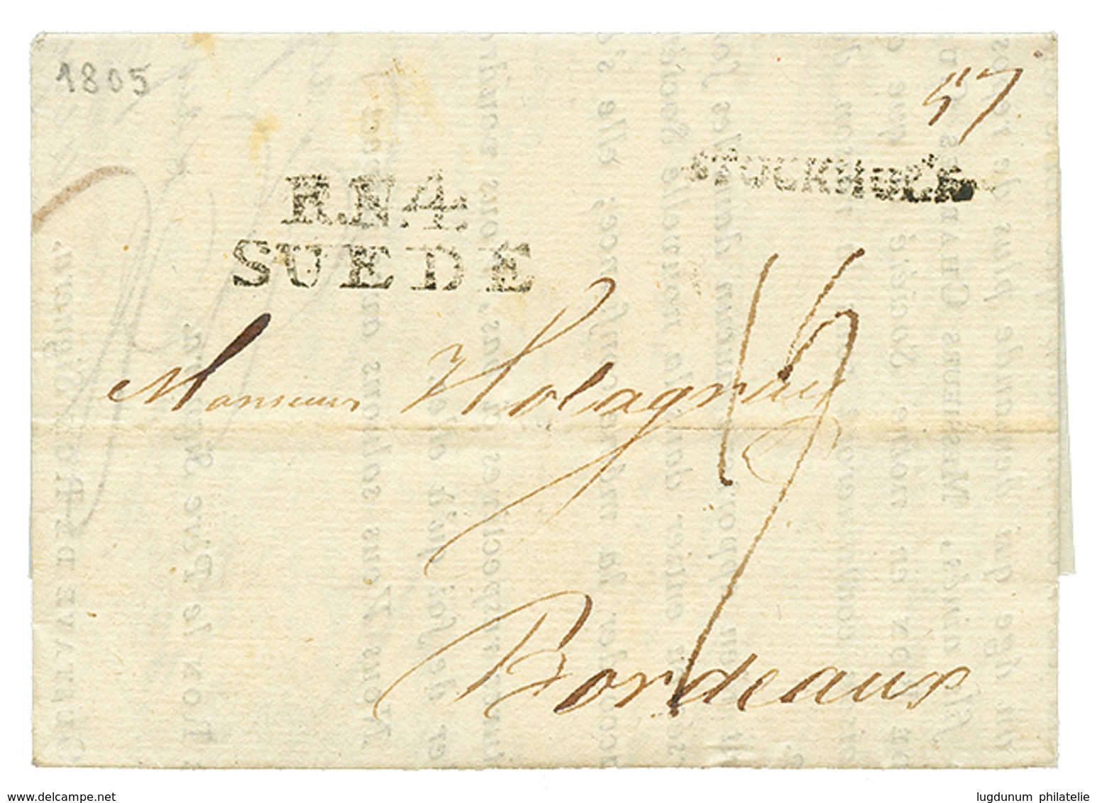 48 1805 R.N.4 SUEDE + STOCKHOLM Sur Lettre Avec Texte De STOCKHOLM Pour La FRANCE. TB. - Other & Unclassified