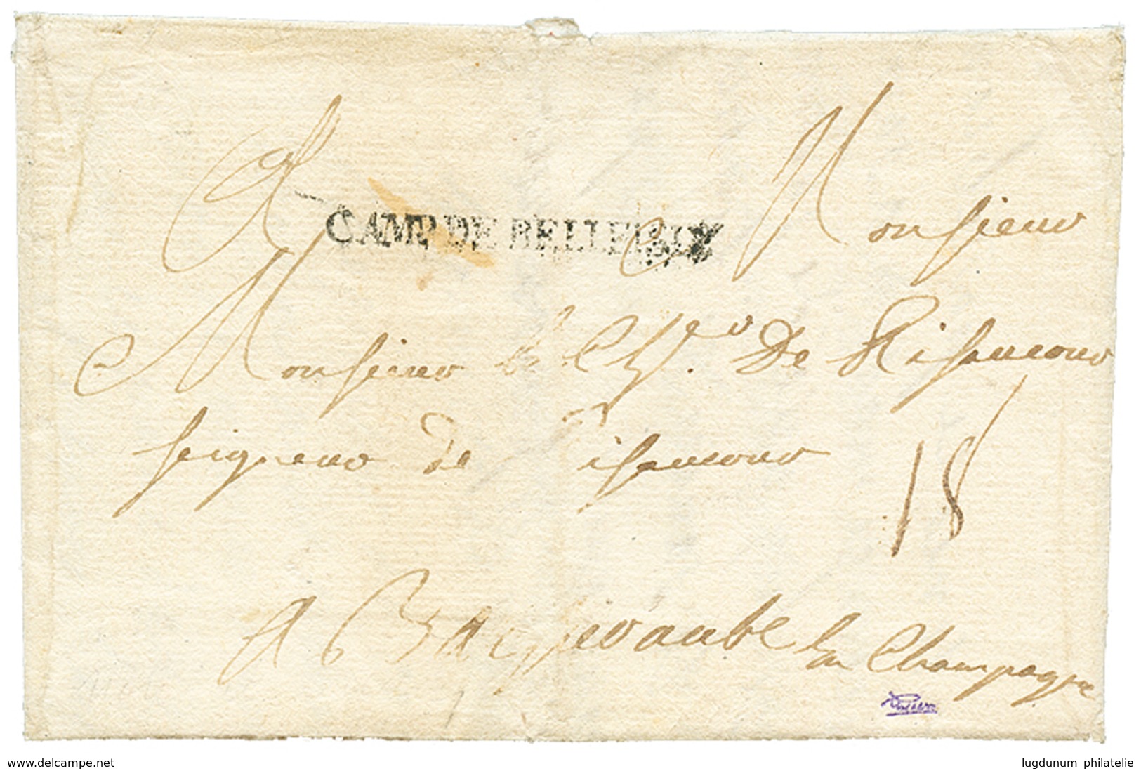 54 1735 CAMP DE BELLEISLE Sur Lettre Avec Texte Daté "CAMP Du VUDERHUN". Trés Rare. Cert. ROBINEAU. TB. - Altri & Non Classificati