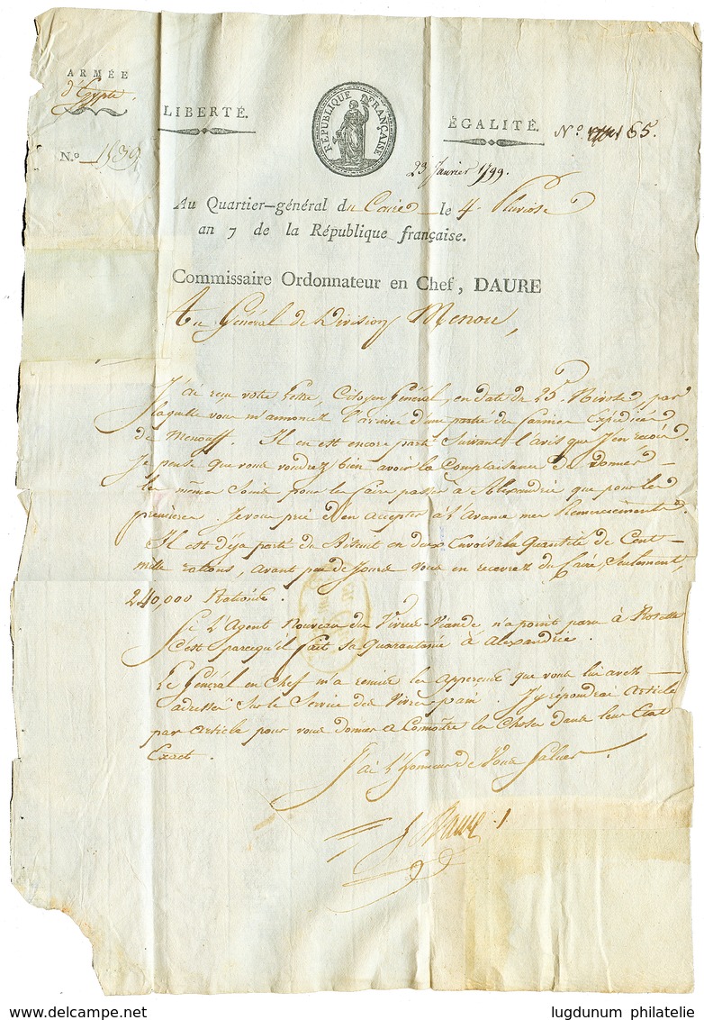 58 EGYPTE : 1799 COMMre ORD EN CHEF Sur Lettre Avec Texte "QUARTIER GENERAL Du CAIRE" Pour ROSETTE. TTB. - Other & Unclassified