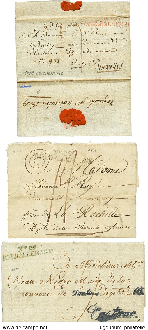 78 3 Lettres : N°22 ARM. D'ALLEMAGNE Bleu(1810MAGDEBURG), N°22 ARM. D'ALLEMAGNE Noir(1812 MAGDEBURG), N°27 ARM. D' ALLEM - Sonstige & Ohne Zuordnung