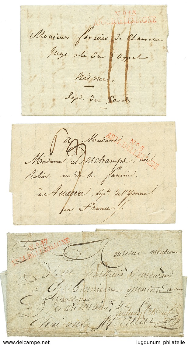 79 3 Lettres Avec Textes Complets Non Datés : N°5 ARM. D'ALLEMAGNE Rouge, N°15 ARM. D'ALLEMAGNE Rouge, N°47 ARM. D' ALLE - Altri & Non Classificati