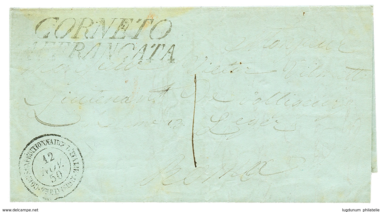 83 1850 CORPS EXPEDITIONNAIRE D' ITALIE 2e DIVISION + Taxe 1 + CORNETO/AFFRANCATA Sur Lettre Pour ROMA. Association Exce - Sonstige & Ohne Zuordnung