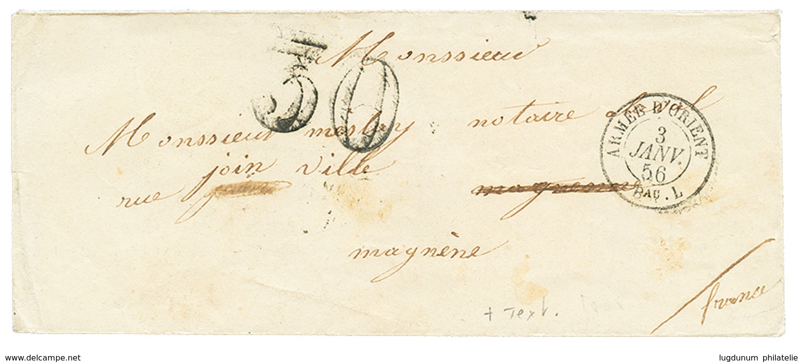 94 1856 ARMEE D'ORIENT Bau L + Taxe 30 D.T Sur Lettre Avec Texte De SEBASTOPOL. Superbe. - Andere & Zonder Classificatie