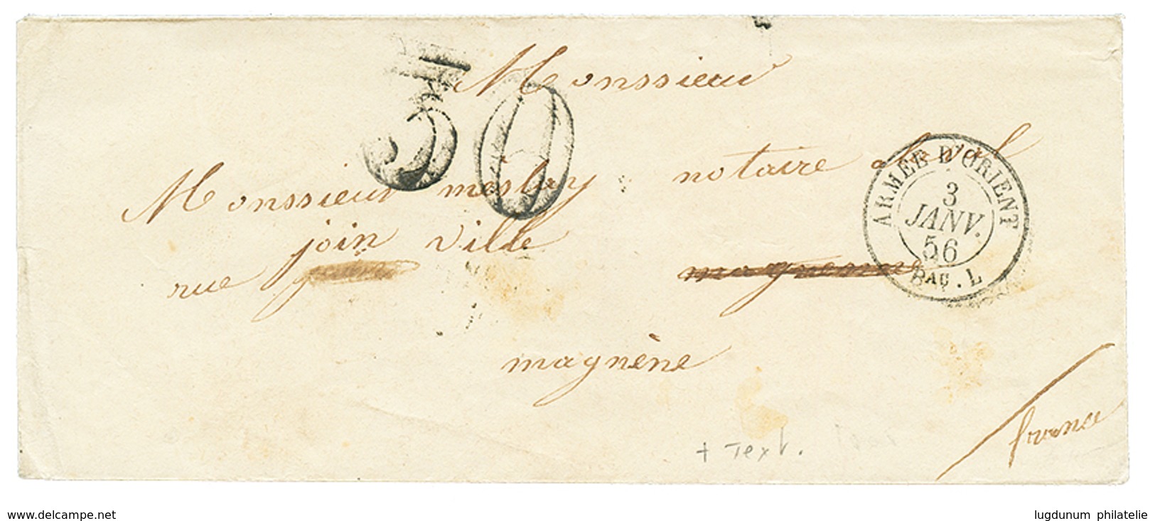 94 1856 ARMEE D'ORIENT Bau L + Taxe 30 D.T Sur Lettre Avec Texte De SEBASTOPOL. Superbe. - Altri & Non Classificati