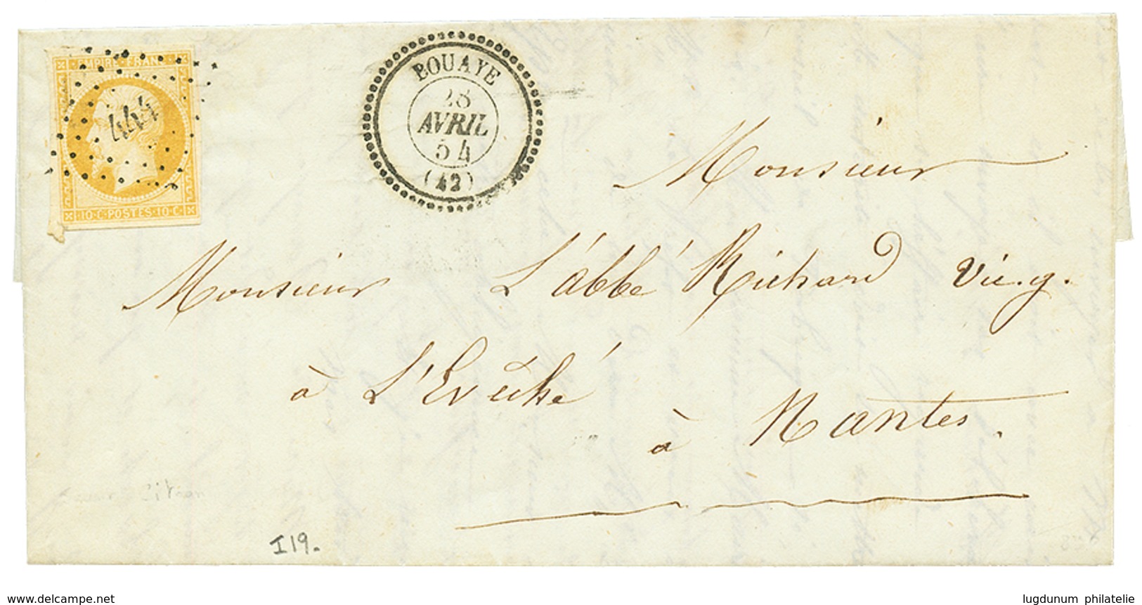 116 LOIRE INFERIEURE : 10c(n°13) TB Margé Obl. PC 444 + T.22 BOUAYE Sur Lettre Pour NANTES. RARE. Superbe. - Altri & Non Classificati