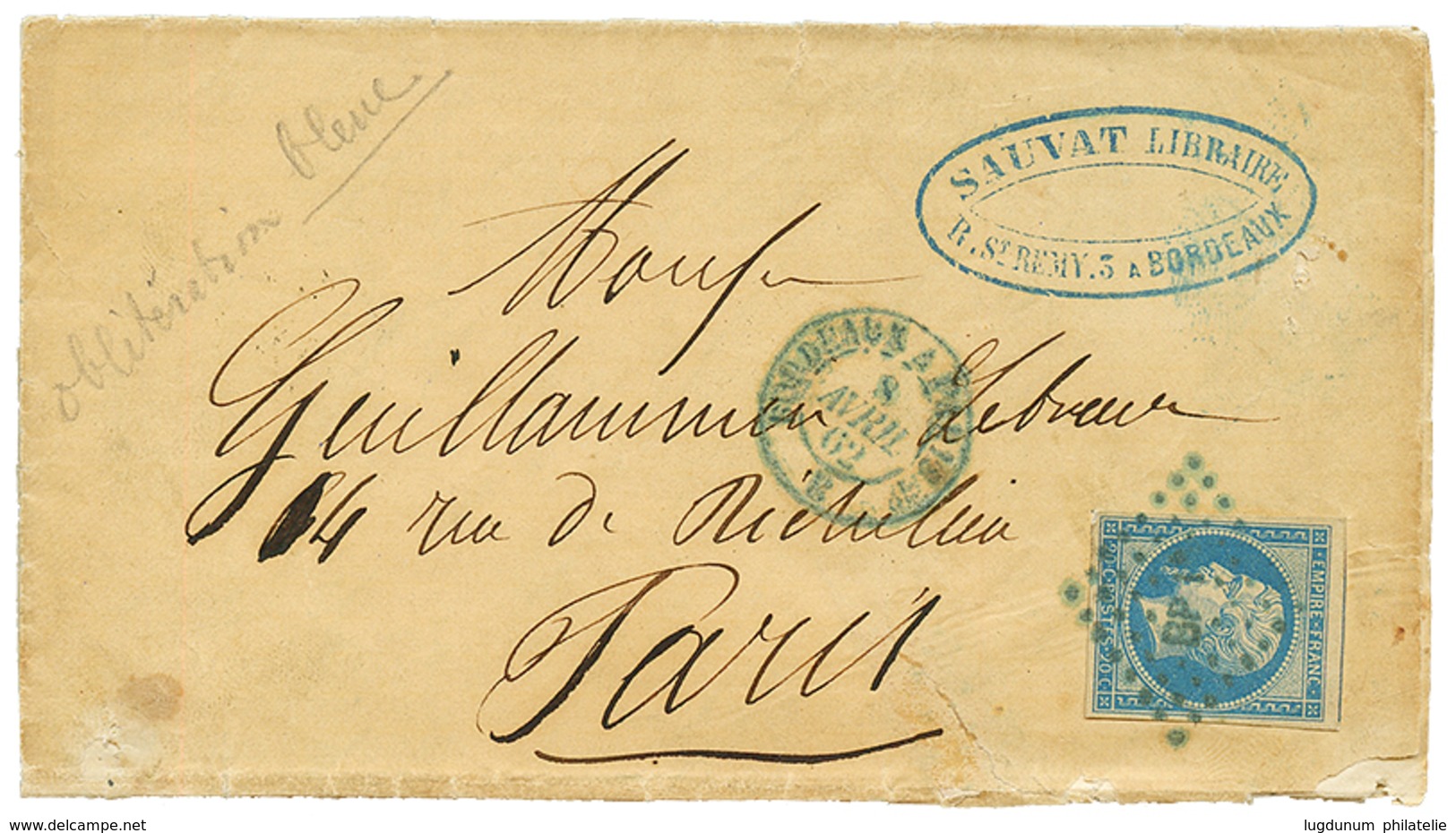 125 POSTE FERROVIAIRE - Cachet AMBULANT BP En BLEU : 1862 20c(n°14) TB Margé Obl. Losange BP En Bleu + Cachet Bleu BORDE - Altri & Non Classificati