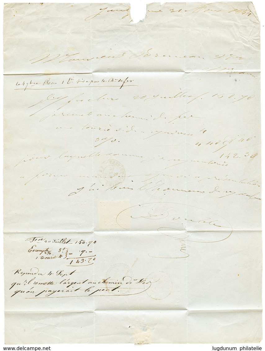 132 1854 20c(n°14) TTB Margé Obl. PC 3400 + Cursive 2 VARENNES/COURTENANT + A='JOUY" Sur Lettre. Superbe. - Other & Unclassified