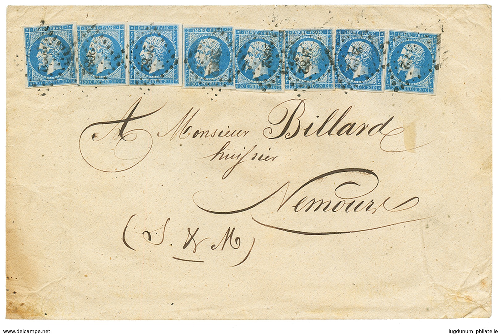 141 8 Exemplaires Du 20c N°14(7 Ex. TTB, 1 Ex. Pd) Obl. PC 2082 Sur Enveloppe Pour NEMOURS. RARE. TB. - Altri & Non Classificati