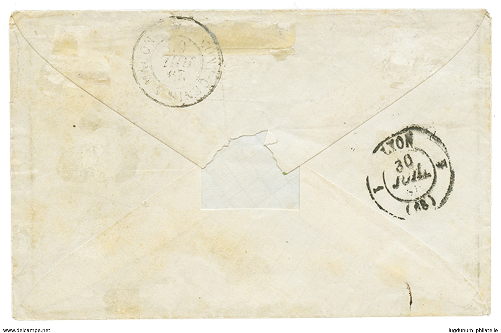 144 1860 20c(n°14) Pd Obl. Cachet Sarde S.GERVAIS Sur Enveloppe Pour LYON. RARE. TB. - Sonstige & Ohne Zuordnung