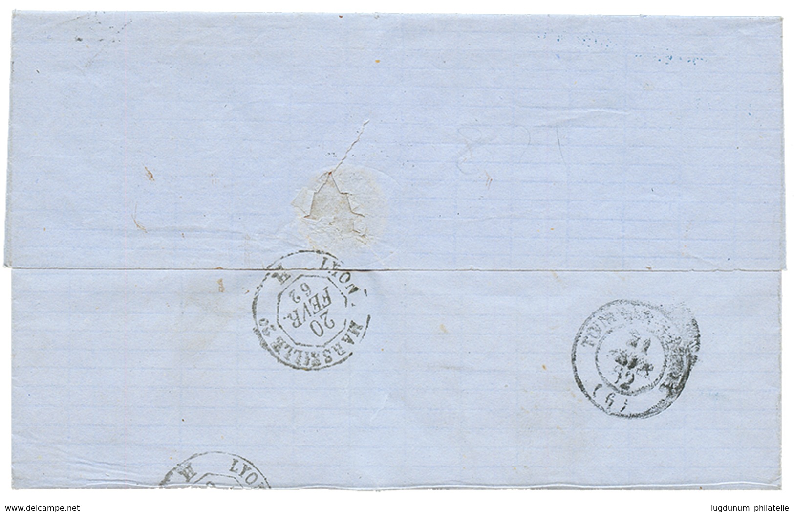 149 1862 20c(n°14) TB Margé Obl. Cachet D' Essai 1818 Délié Sur Lettre De LYON. Cote 3000€. Signé CALVES. Rare Et Superb - Other & Unclassified