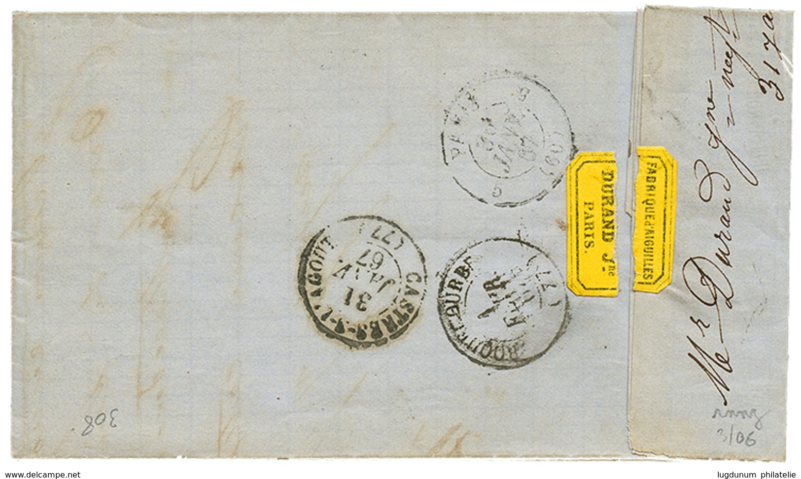 163 POSTE FERROVIAIRE - Cachet D' ESSAI : 1867 20c(n°22) Obl. Etoile + Cachet D' Essai VILLENEUVE St G. 1 Sur Lettre Pou - 1862 Napoleon III