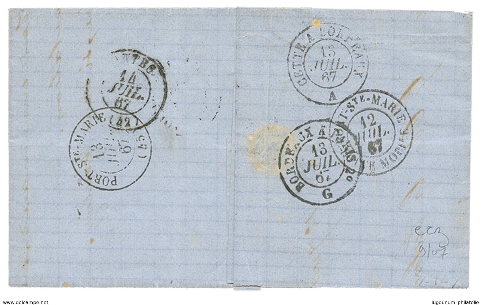 170 1867 20c(n°22) Obl. GC 2989 + LAVARDAC BOITE MOBILE Sur Lettre De PONT DE BORDES. TB. - 1862 Napoléon III