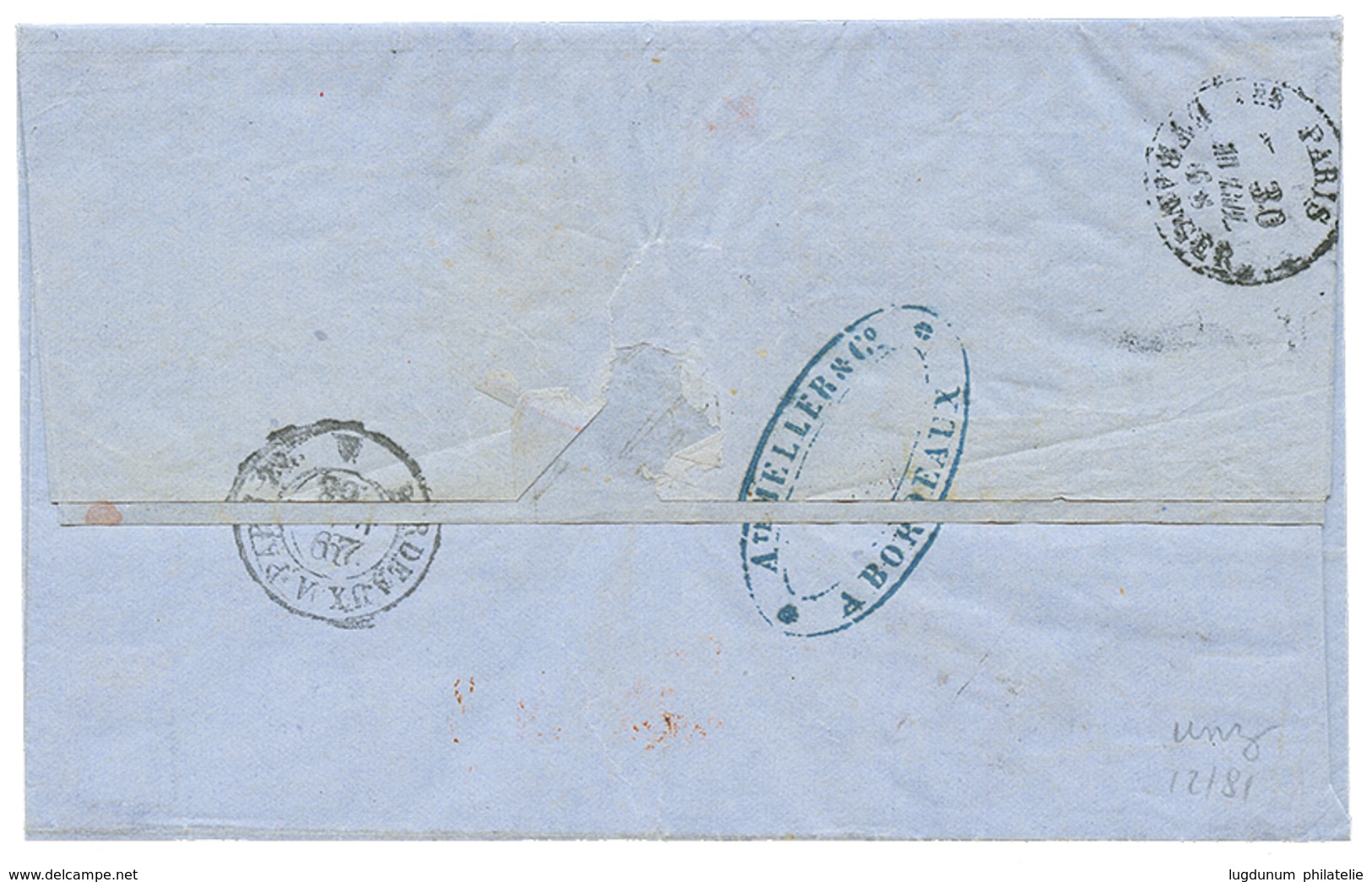 178 1868 Bande De 5 Du 20c(n°29) + BORDEAUX BOITE MOBILE Sur Lettre Pour DROTHEIN (NORVEGE). TTB. - 1862 Napoleone III