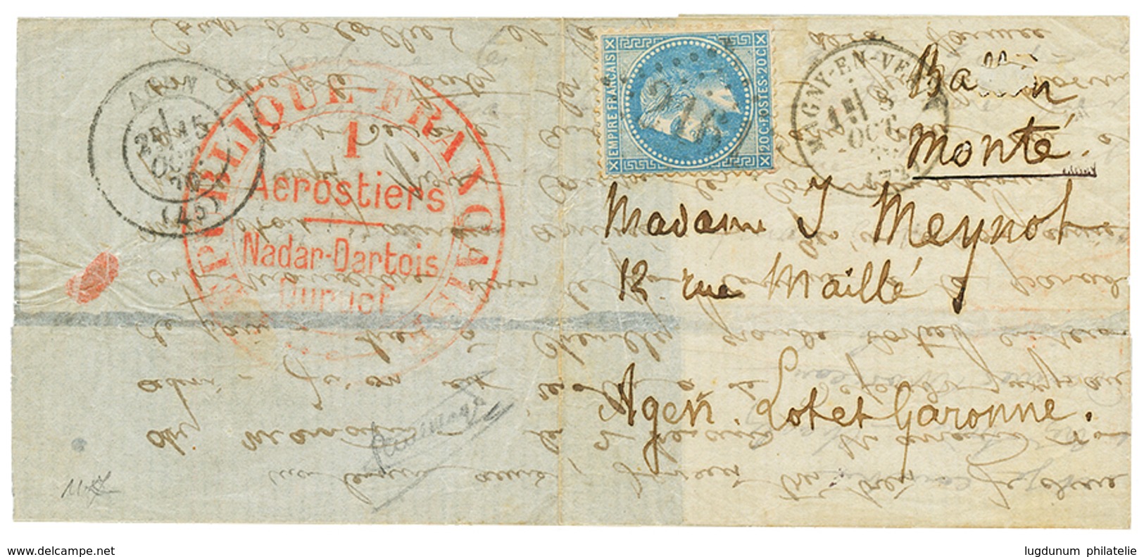 184 Cachet Des AEROSTIERS - "L'ARMAND BARBES" : 20c(n°29) Obl. GC 2161 + T.16 MAGNY-EN-VEXIN 8 Oct 70 Sur Lettre Pour AG - Autres & Non Classés