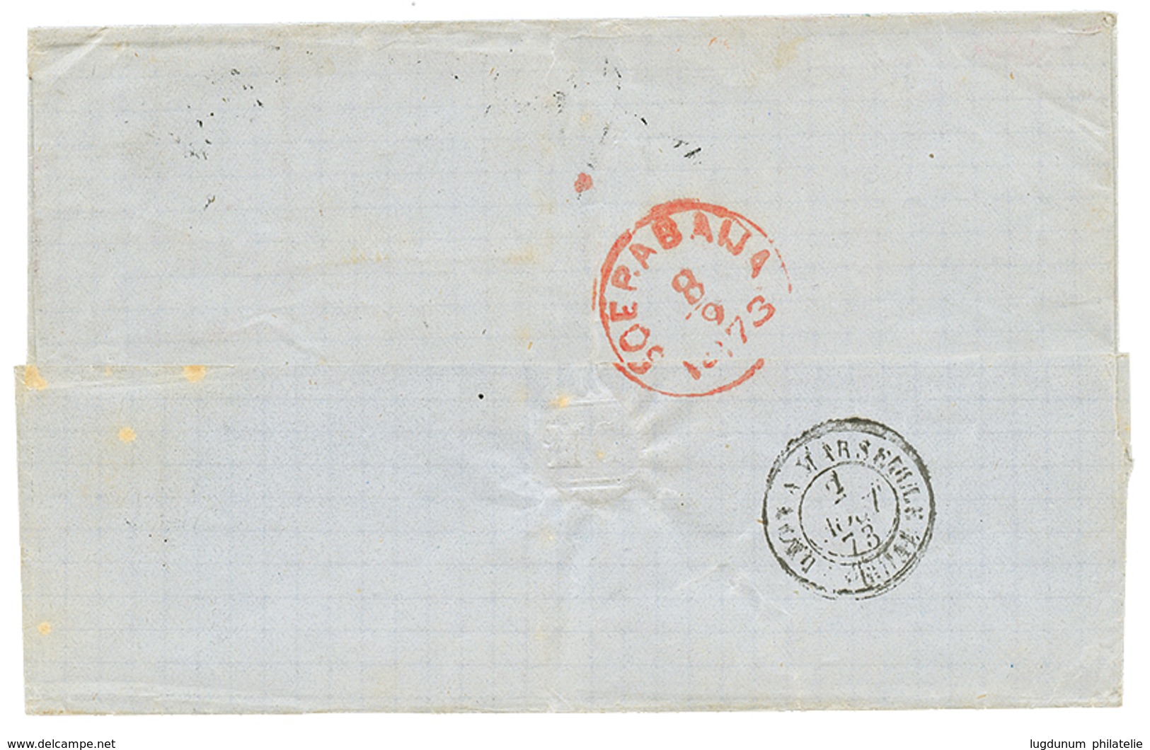 206 1873 80c CERES(x3) Obl. GC 532 + BORDEAUX Sur Lettre Pour SOERABAYA(JAVA). Destination Rare. TTB. - 1871-1875 Cérès