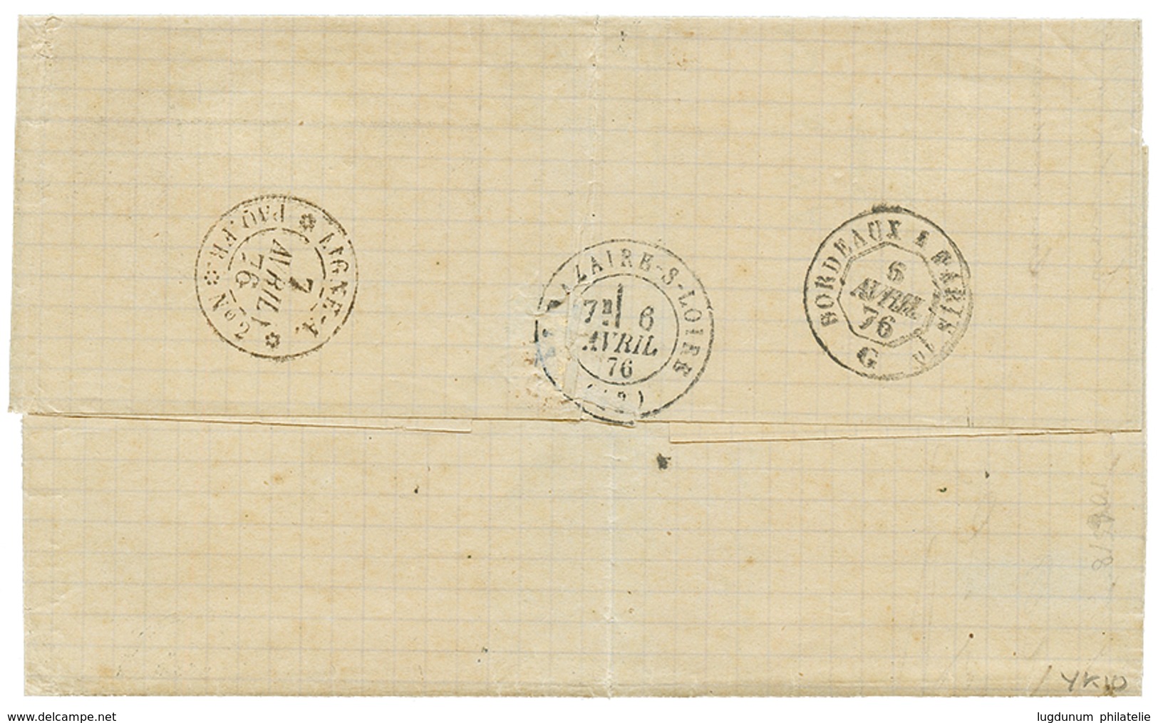 221 1876 CERES 10c + 40c+ 80c Obl. BORDEAUX Sur Lettre Pour SANTA ANA (SALVADOR). Destination RARE. TTB. - 1871-1875 Ceres
