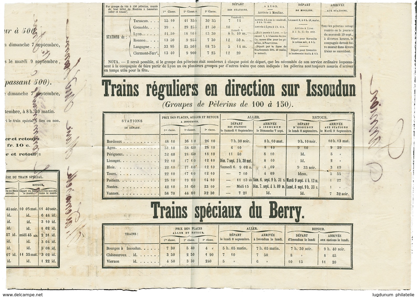 226 Bloc De 4 Du 2c CERES(n°51) Obl. ISSOUDIN Sur IMPRIME Pour LANNION. Léger Pli Sur 2 Timbres. RARE. Cote 1200€. TB. - 1871-1875 Cérès