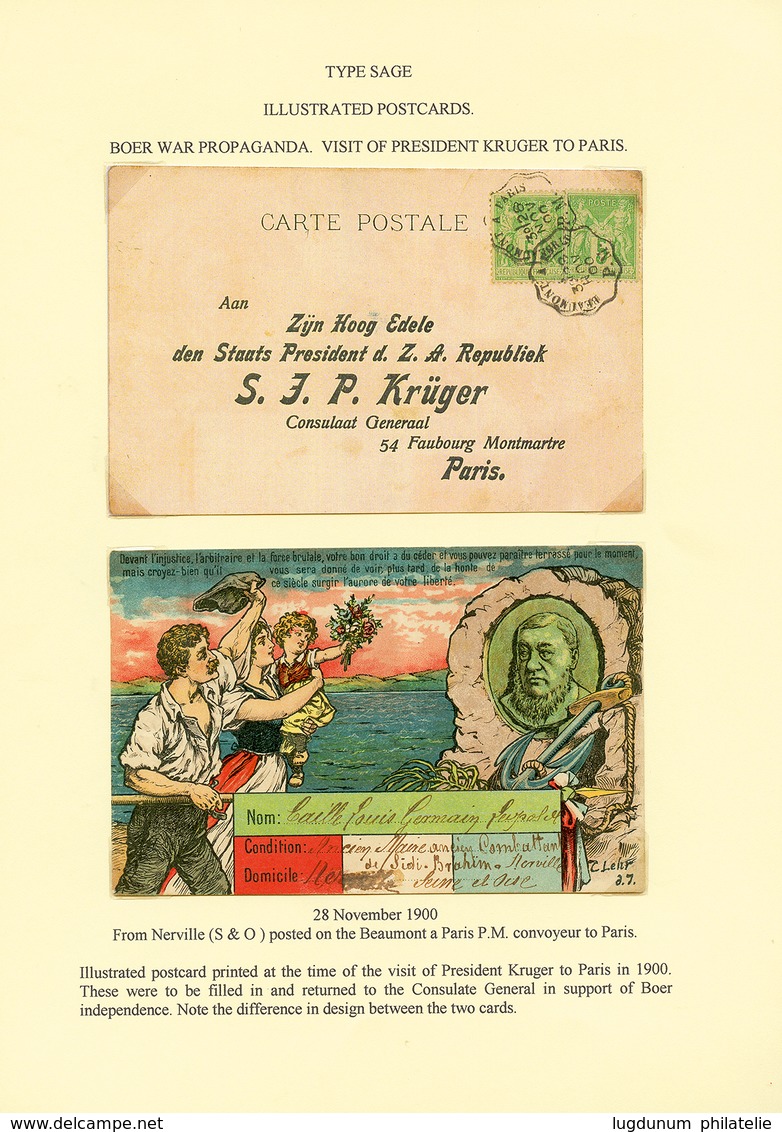 228 BOER WAR PROPAGANDA : Collection De 6 Cartes (dont 3 Affranchies Type Sage) Sur La Visite Du Président KRUGER à PARI - 1876-1878 Sage (Typ I)