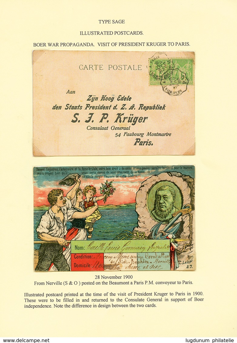 228 BOER WAR PROPAGANDA : Collection De 6 Cartes (dont 3 Affranchies Type Sage) Sur La Visite Du Président KRUGER à PARI - 1876-1878 Sage (Tipo I)