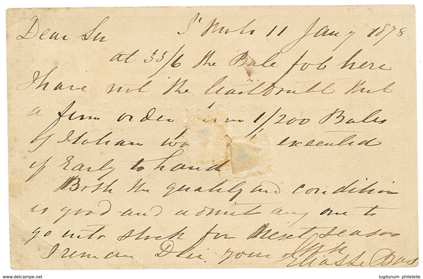 232 1878 15c SAGE Obl. Killer 723 + SOUTHAMPTON/M.B Sur CARTE PRECURSEUR Pour L' ANGLETERRE. Petit Défaut Sur L'adresse. - 1876-1878 Sage (Typ I)