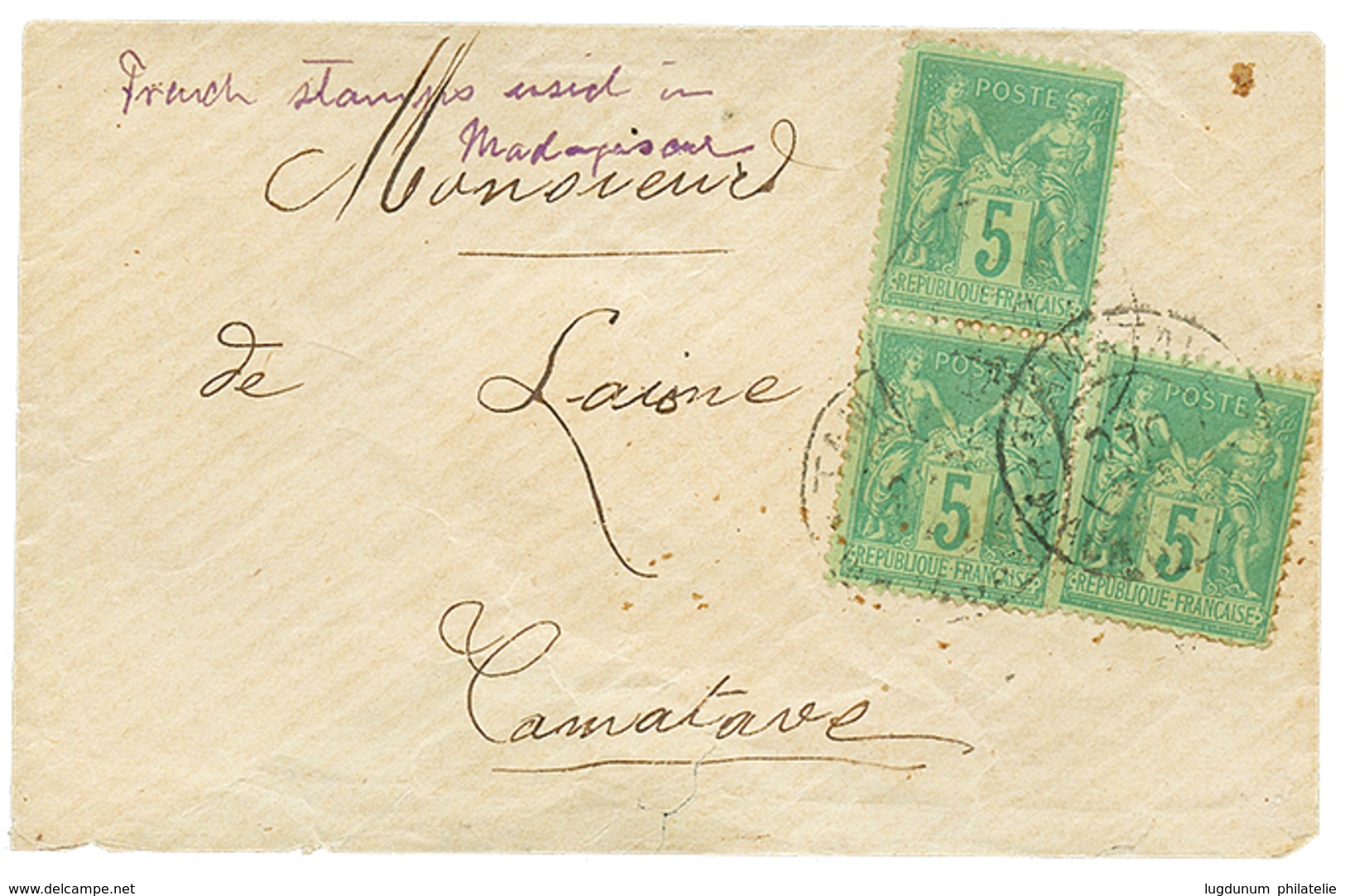 240 5c SAGE(x3) Obl. TAMATAVE MADAGASCAR Sur Enveloppe Pour TAMATAVE. TB. - 1876-1878 Sage (Tipo I)