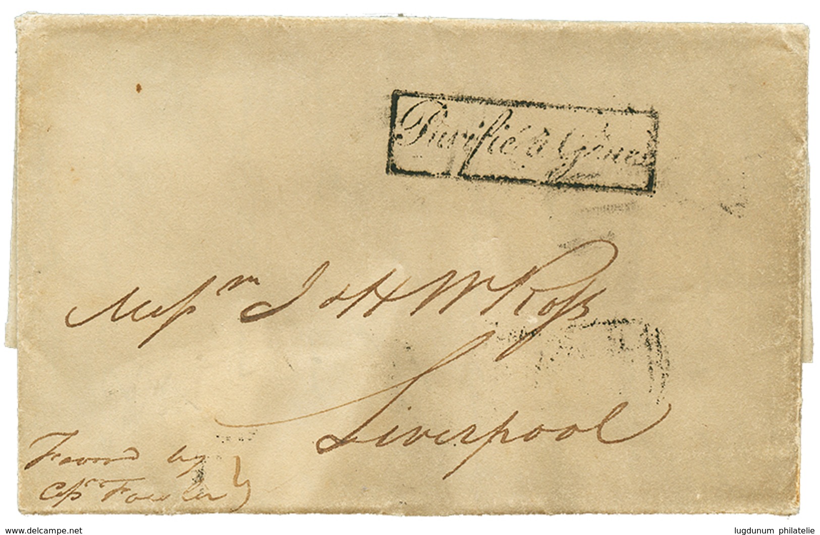 259 1813 PURIFIE A GENES Sur Lettre Avec Texte De SMYRNE Pour L'ANGLETERRE. RARE. TTB. - Gebraucht