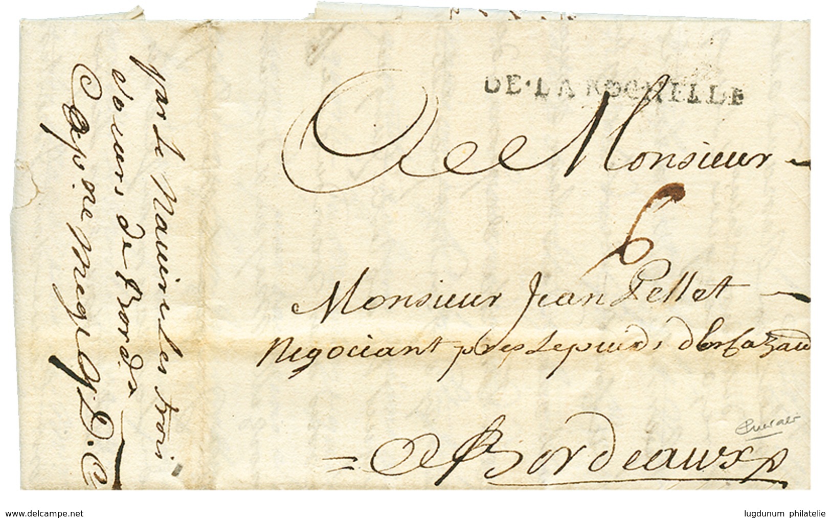 261 1725 DE LA ROCHELLE Sur Lettre Avec Texte Daté "MARTINIQUE" Pour BORDEAUX. TTB. - Used Stamps