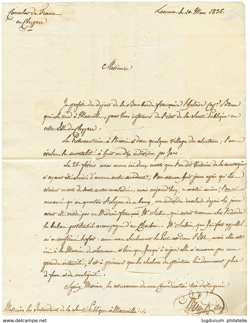 266 1835 PURIFIE LAZARET MARSEILLE Au Verso D'une Lettre Avec Texte Du CONSUL De FRANCE à LARNACA Pour La FRANCE. Superb - Oblitérés