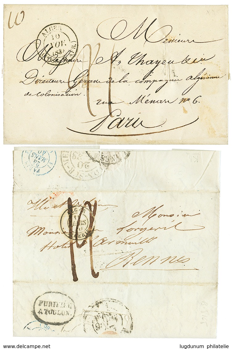 268 1838 Cachet PURIFIE A MARSEILLE Lettre D' ALGER Et 1840 PURIFIE A TOULON Lettre D' ALGER. TTB. - Oblitérés