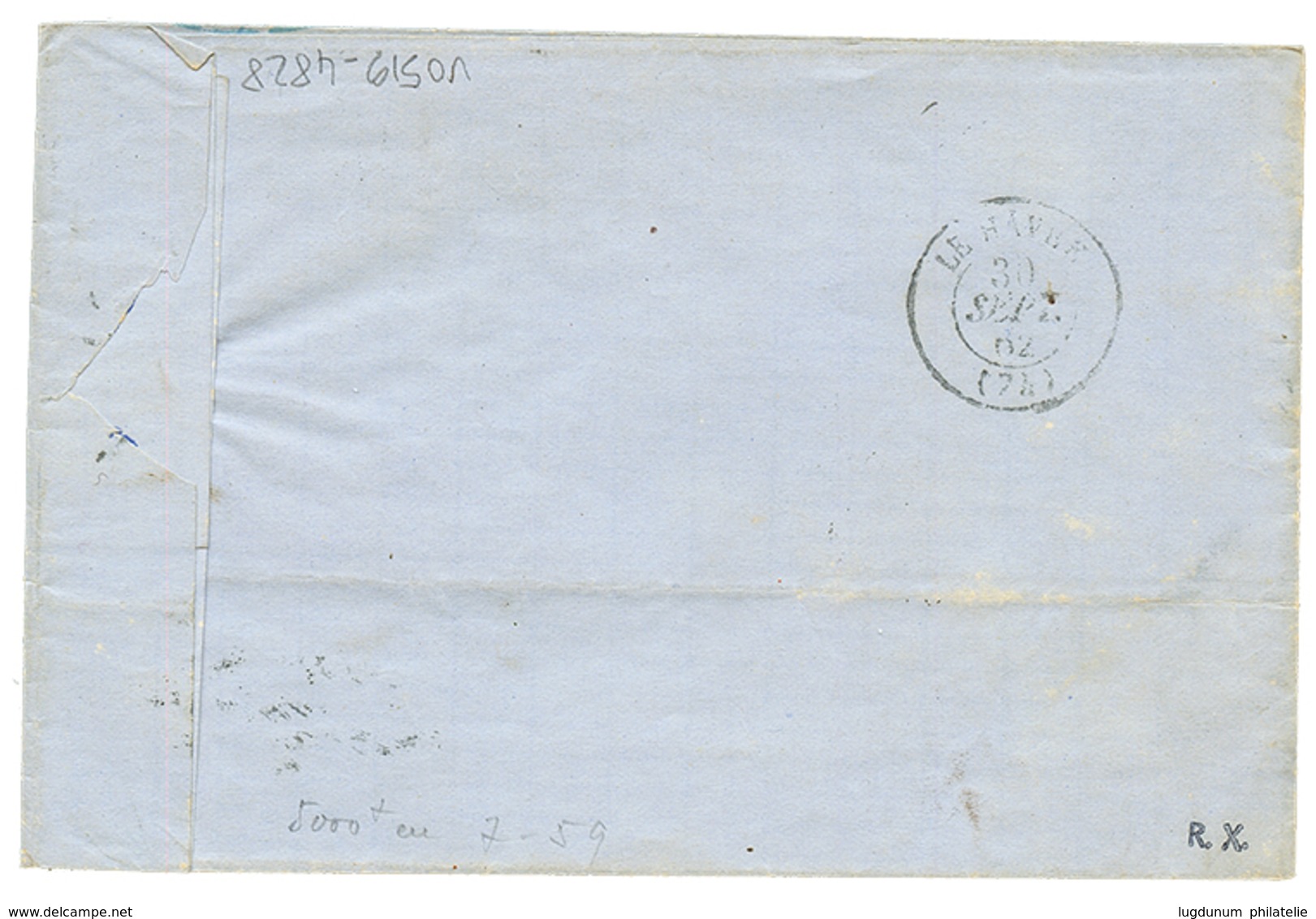 278 1862 20c(pd) Obl. PC 1496 + CAEN BAT A VAP. Sur Lettre Pour LE HAVRE. Cote 340€. Signé ROUMET. TB. - Used Stamps