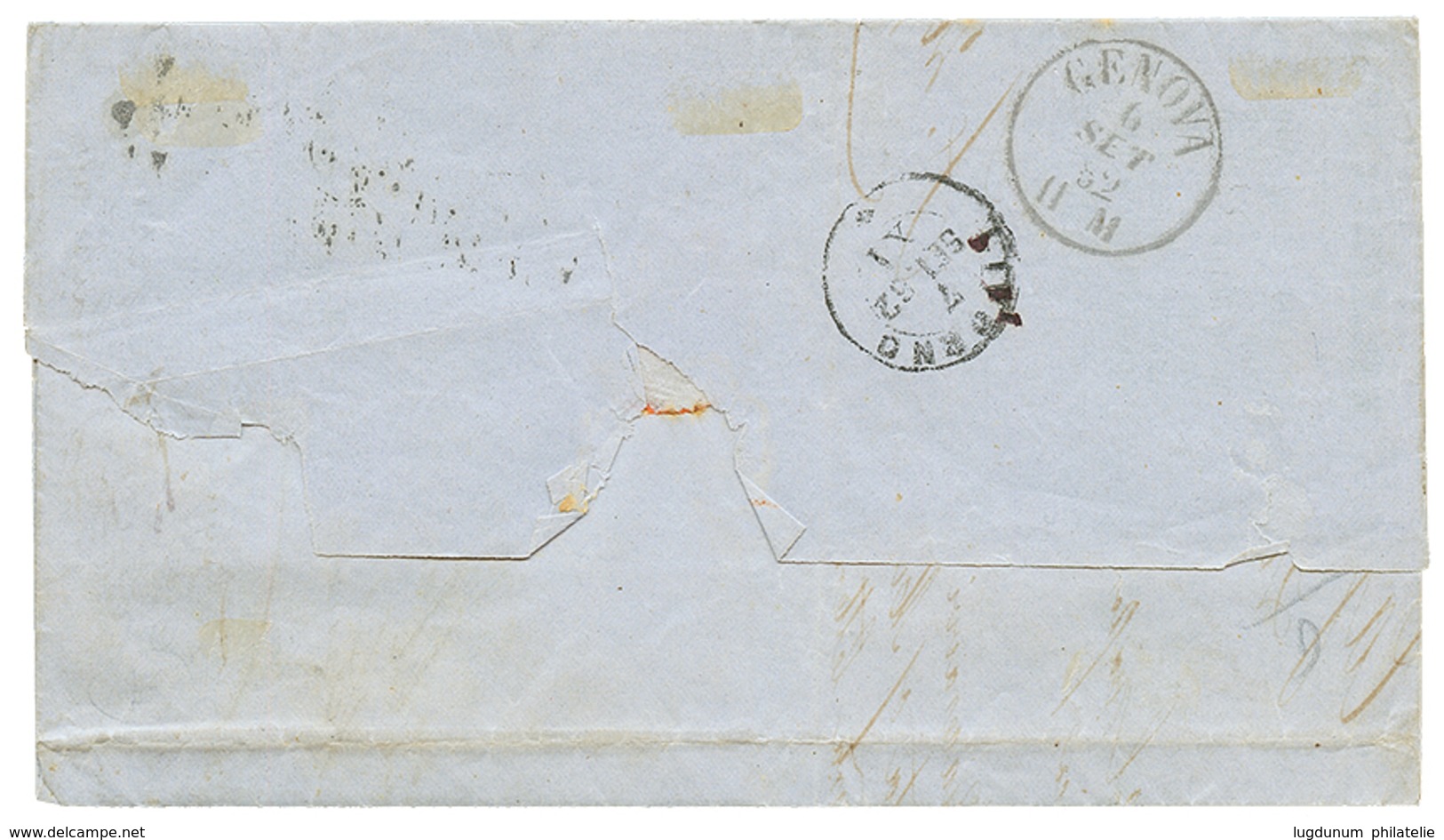 282 1862 40c(n°16) Obl. FRANCIA VIA DI MARE Sur Lettre Pour LIVOURNE(ITALIE). Signé J.F BRUN. TB. - Used Stamps