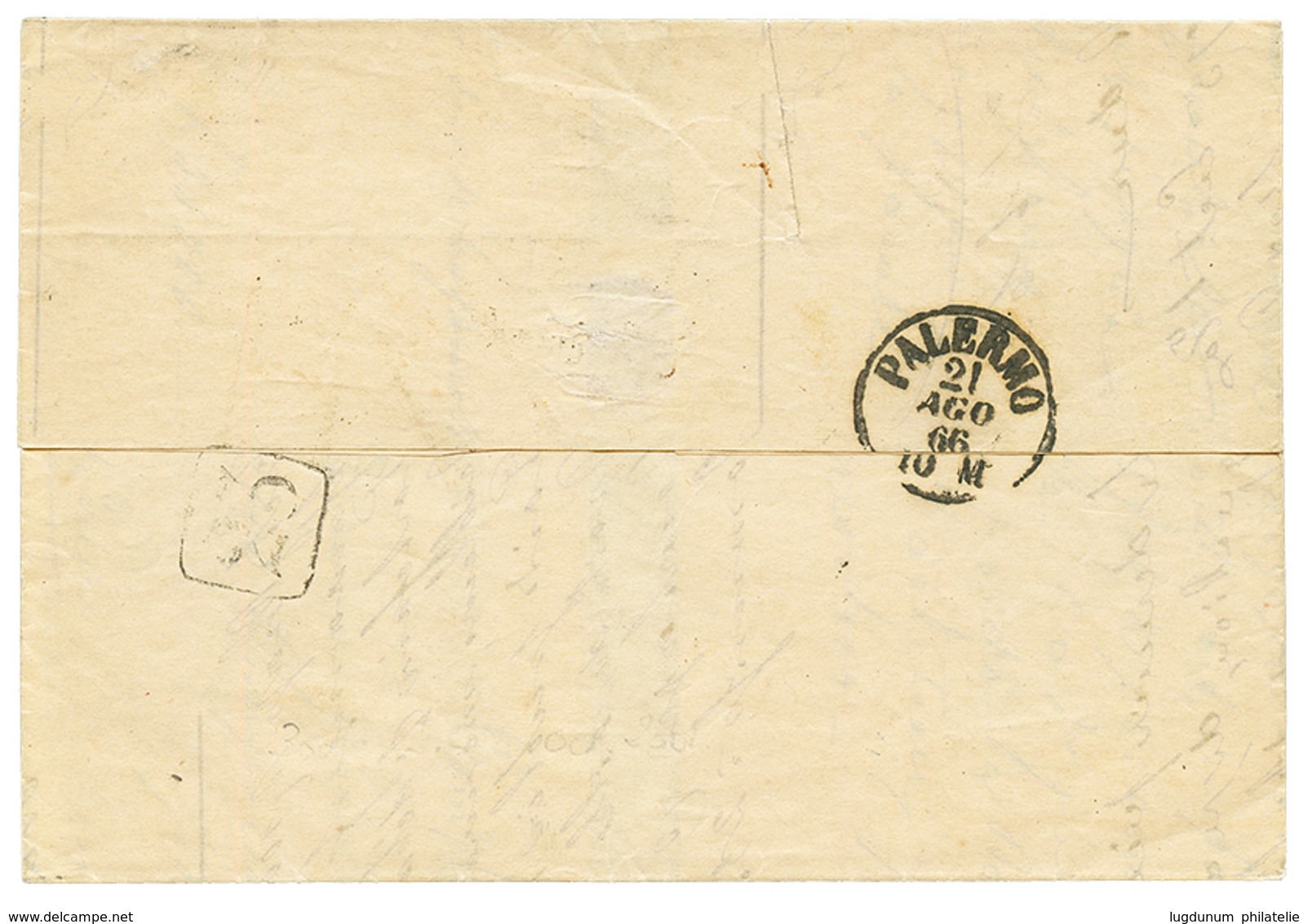 291 1866 40c(n°23) Obl. ANCRE + EUPHRATE 18 AOUT 66 Sur Lettre De MARSEILLE Pour PALERME(SICILE). TTB. - Used Stamps