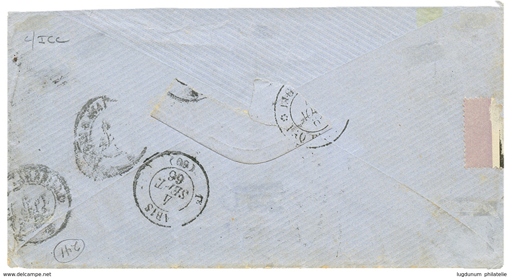 292 1866 10c + Cachet Consulaire STE MARTHE + Taxe 20 Sur Enveloppe Pour La FRANCE. RARE. TB. - Oblitérés